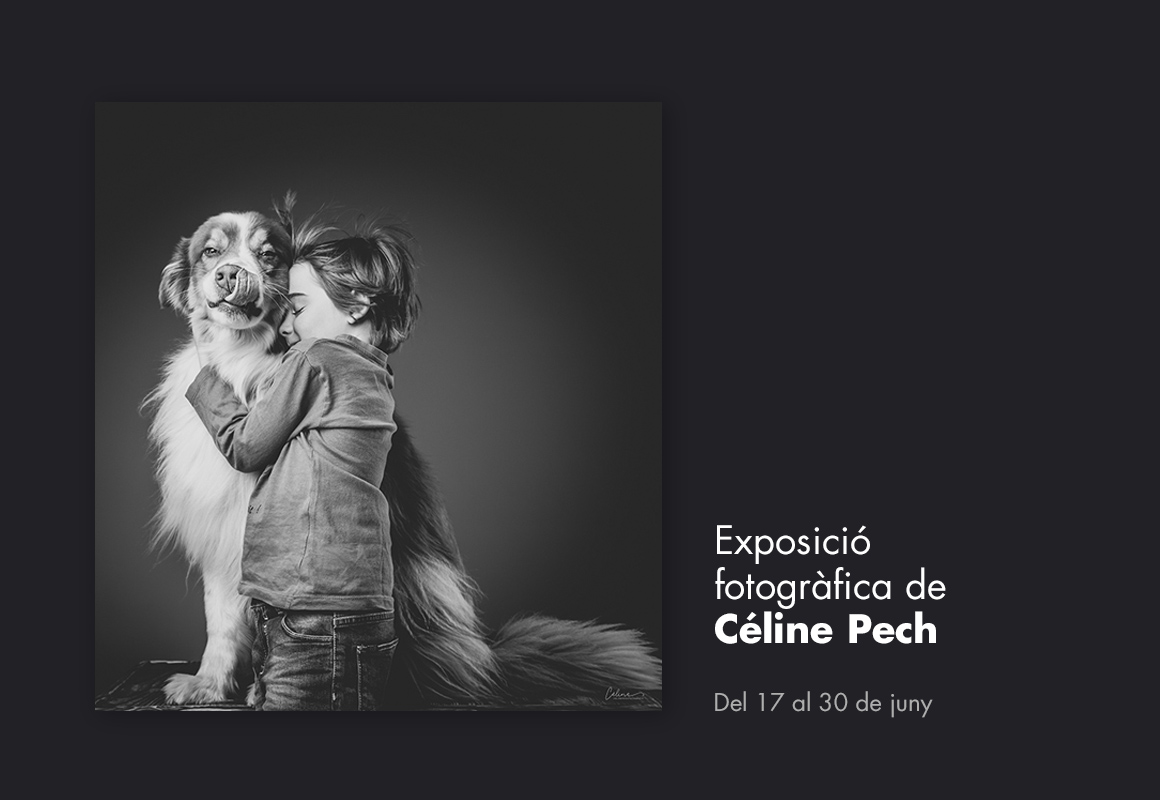 Fotografia nene amb gos amb blanc y negre, Exposició Céline Pech centre comercial illa Carlemany