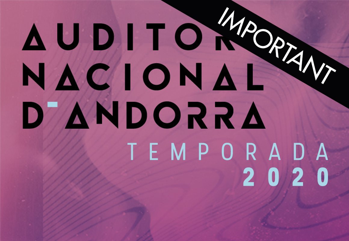 Cartell Auditori Nacional d'Andorra temporada 2020 Canvis de la programació de la Temporada 2020 centre comercial illa Carlemany, cultura Andorra
